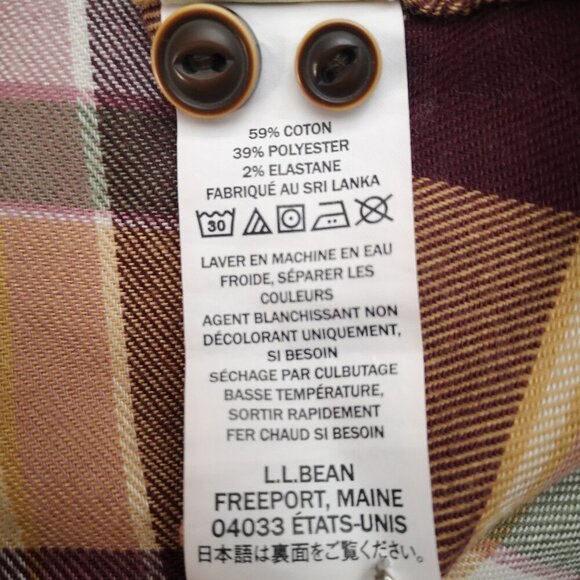 L.L. Bean Ladies Size Large Burgundy Tan Grey & White Plaid Button Front Shirt - Picture 6 of 10